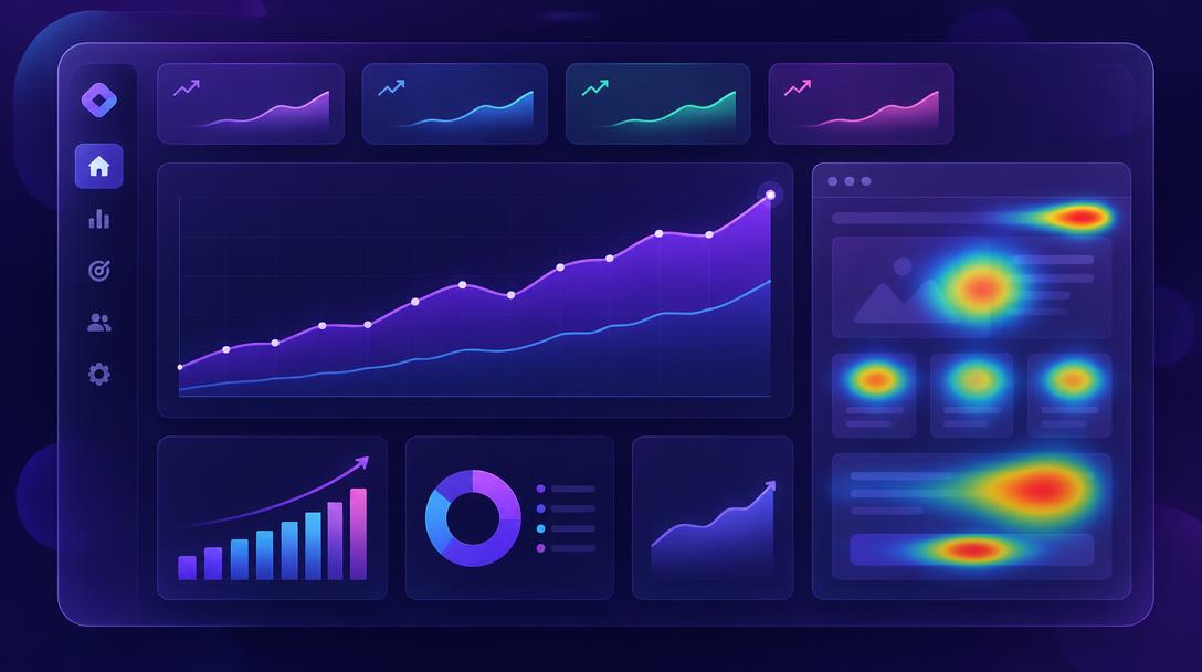 suivi des conversions, analytics site web, tableau de bord marketing, heatmap, carte de chaleur, taux de conversion, statistiques visiteurs, Google Analytics, mesure performance site, comportement utilisateur, KPI digital, optimisation continue, A/B test, croissance leads, reporting mensuel, Speedizycom, agence web Carcassonne, données marketing, pilotage acquisition, ROI site internet